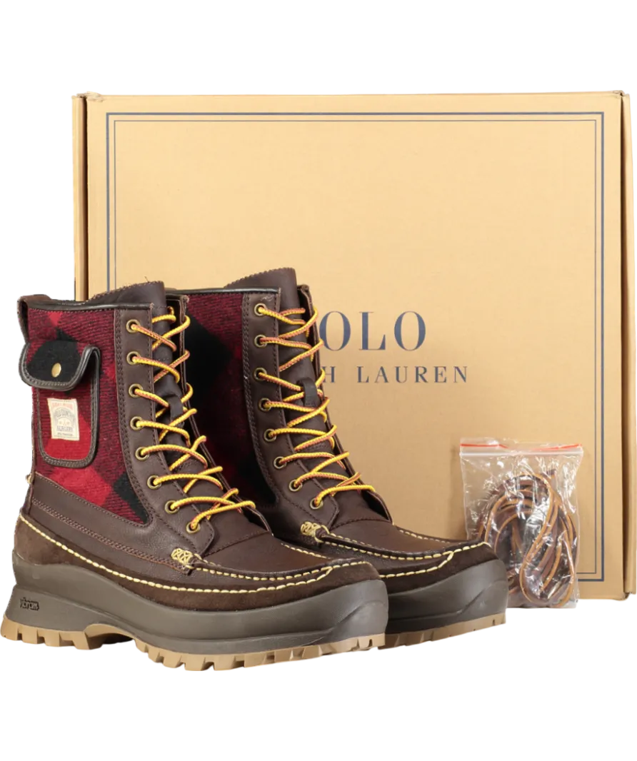 Polo Ralph Lauren Brown Logan Leather And Plaid Wool Boot UK 10 EU 44 👞