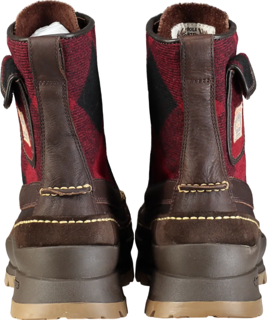Polo Ralph Lauren Brown Logan Leather And Plaid Wool Boot UK 10 EU 44 👞