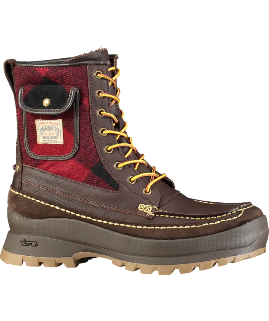 Polo Ralph Lauren Brown Logan Leather And Plaid Wool Boot UK 10 EU 44 👞
