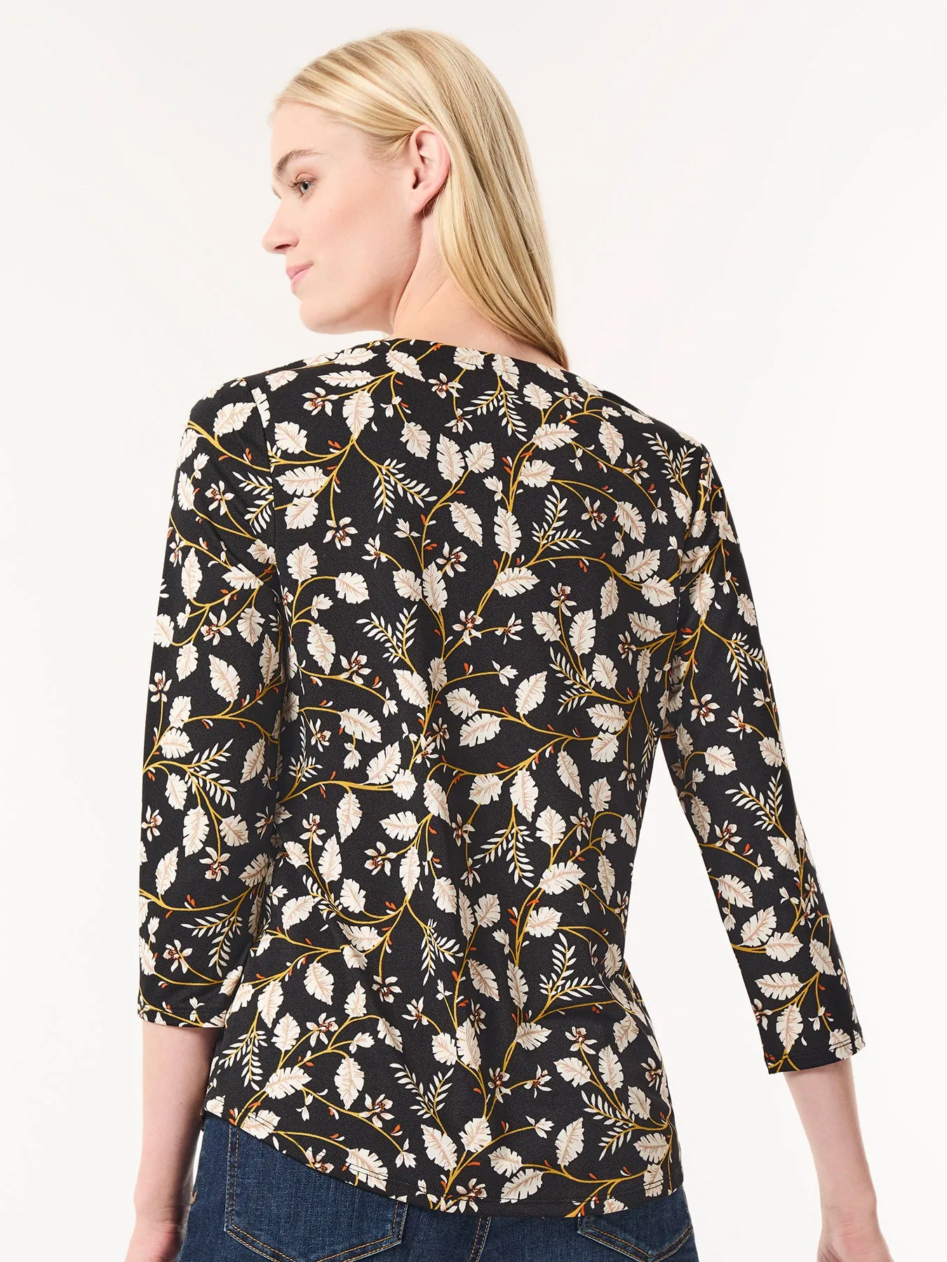 Printed Keyhole Neckline Top, Moss Crepe