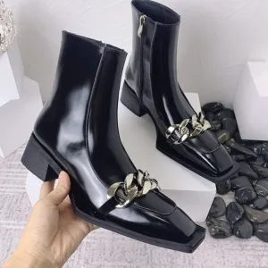 Punk Style Women Leather Square Toe Ankle Boots