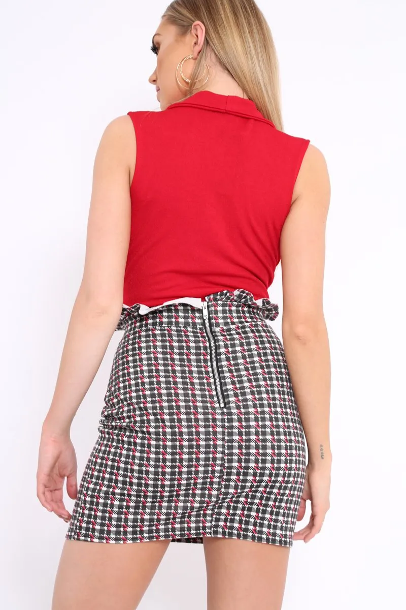 Red Wrap Front Blazer Style Bodysuit - Leiana