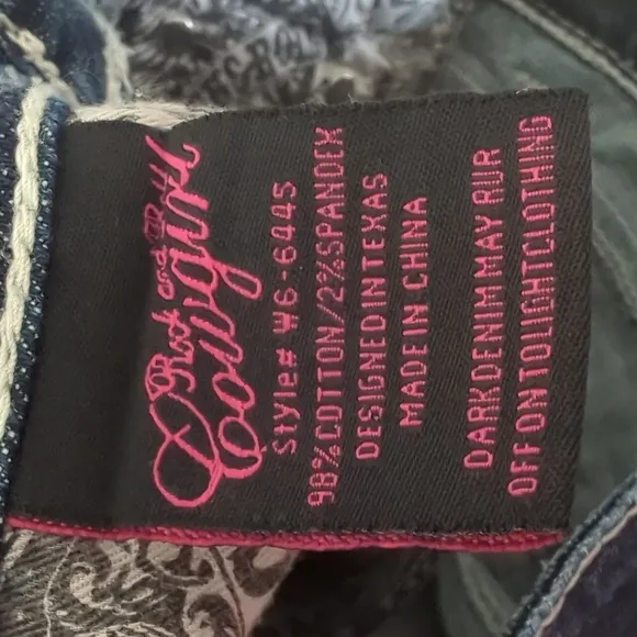 ROCK &amp; ROLL Cowgirl &quot;Rival Low Rise&quot; bootcut denim rodeo jeans 26x32L like new