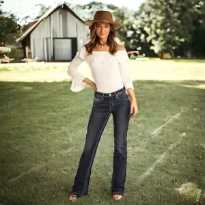 ROCK &amp; ROLL Cowgirl &quot;Rival Low Rise&quot; bootcut denim rodeo jeans 26x32L like new
