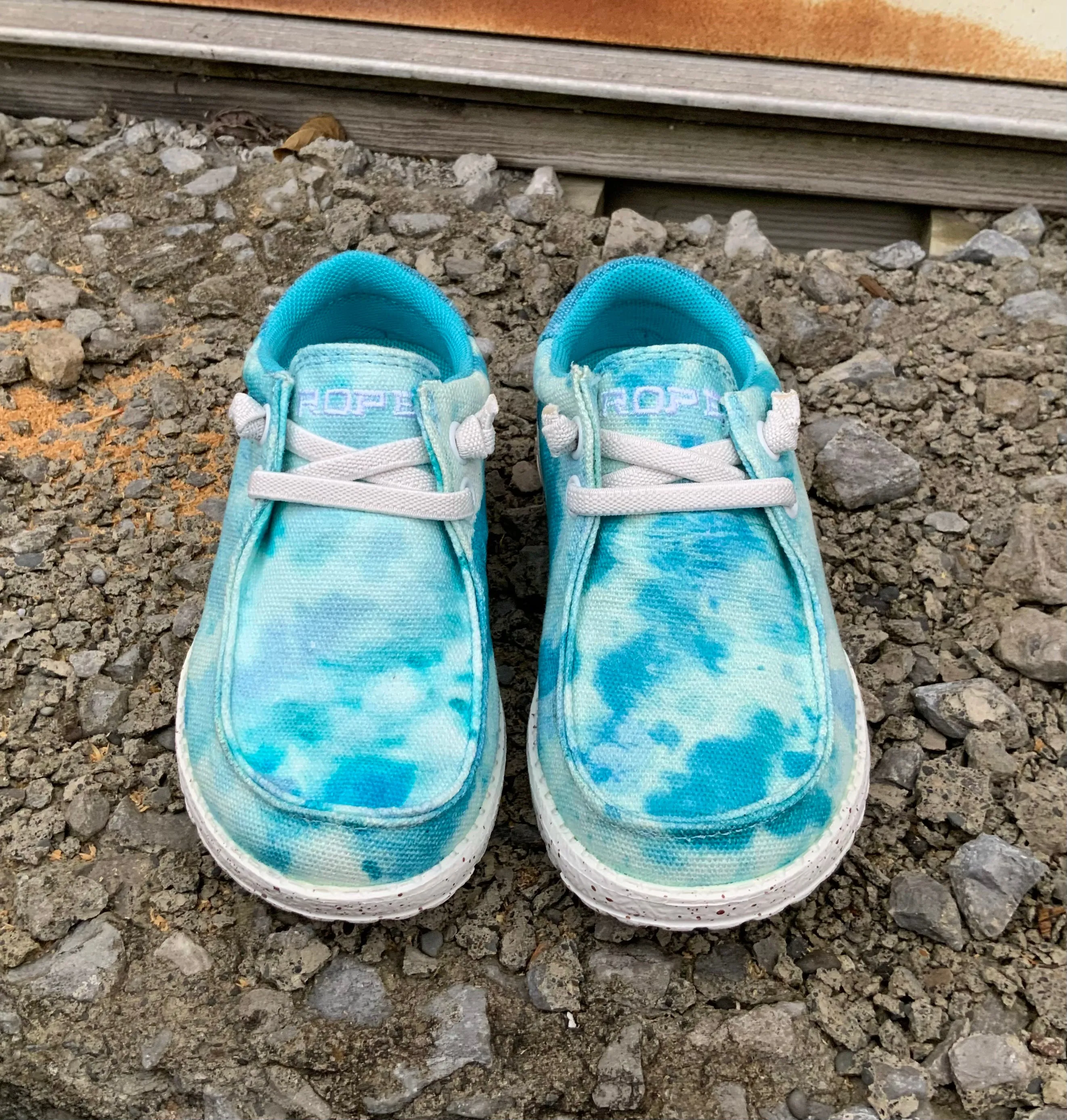 Roper Children/Youth Eva Moc Blue Tie Dye Canvas Slip On Laced Shoe 1793-3011