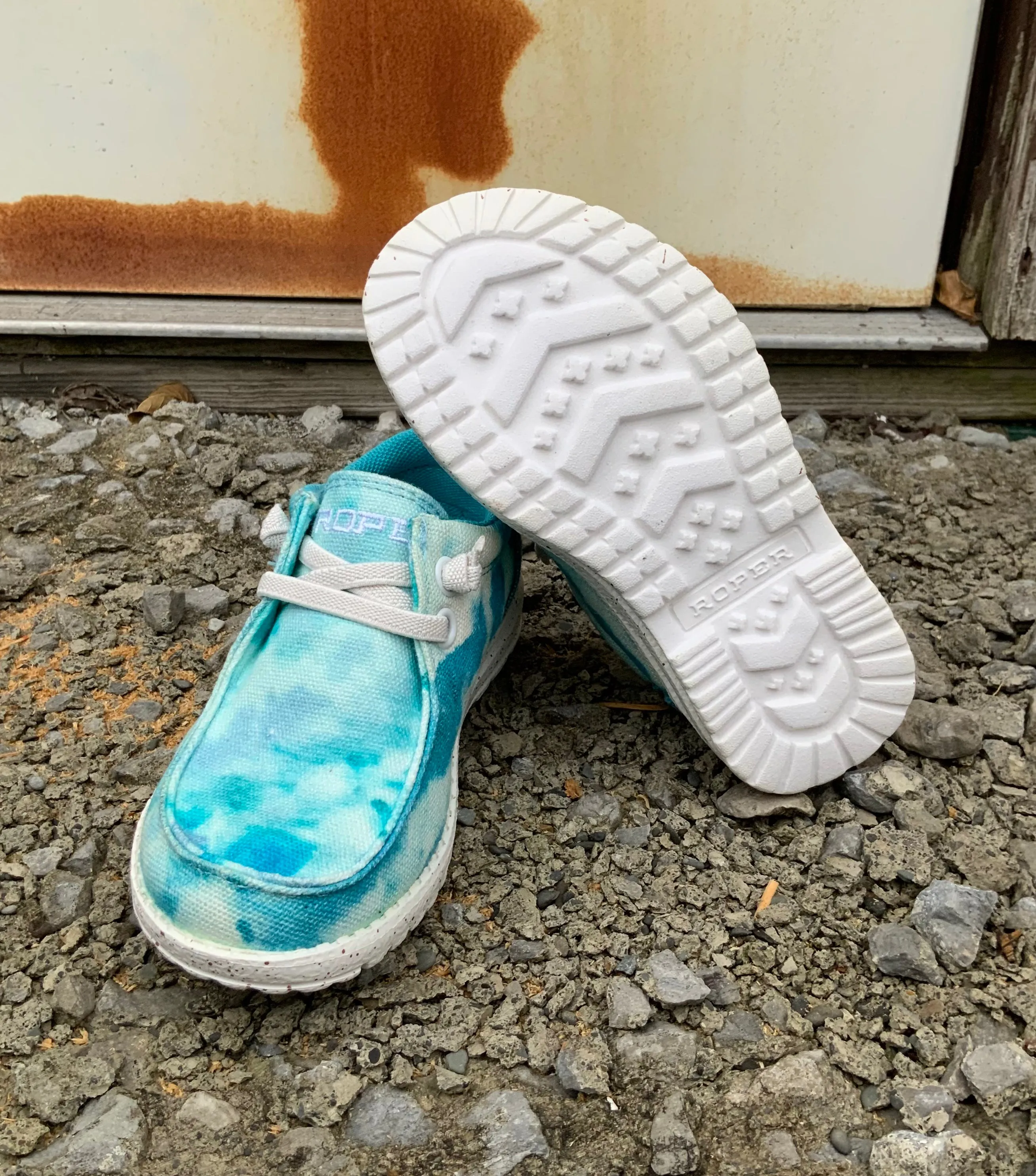 Roper Children/Youth Eva Moc Blue Tie Dye Canvas Slip On Laced Shoe 1793-3011