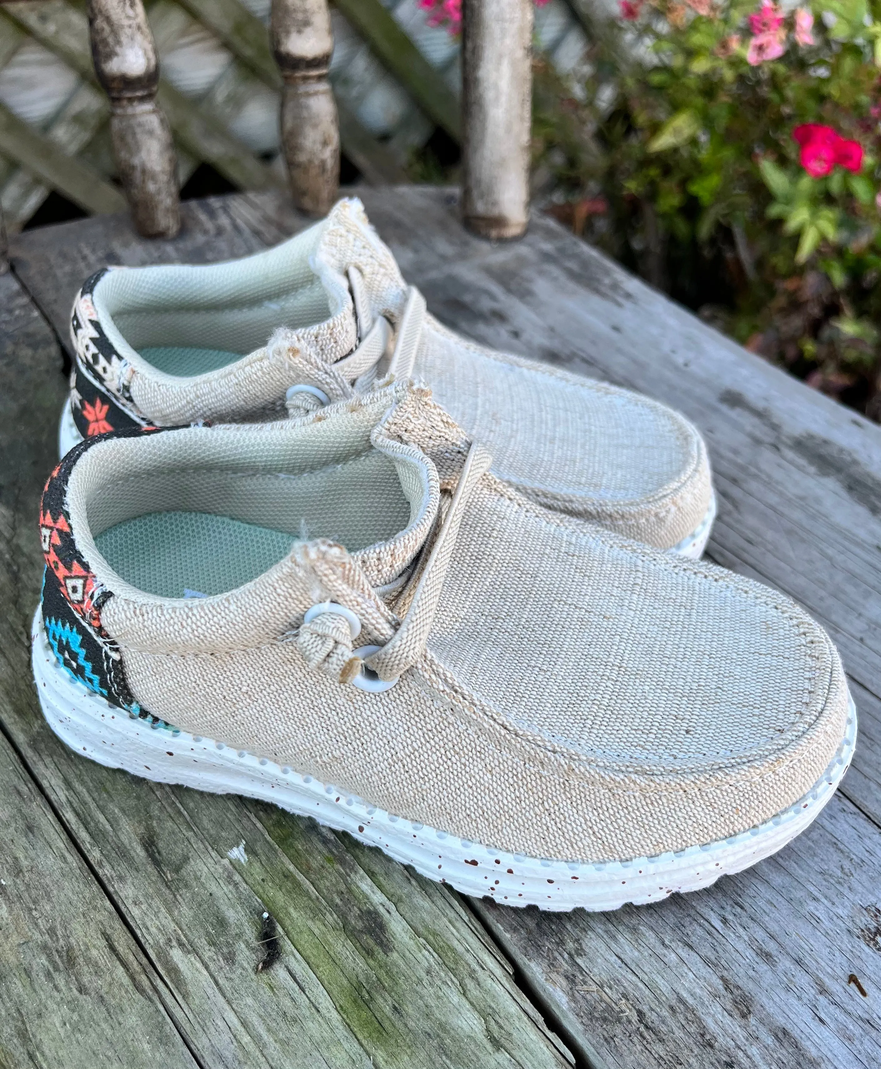 Roper Children/Youth Hang Loose Tan Canvas Slip On Laced Shoe 1793-3012