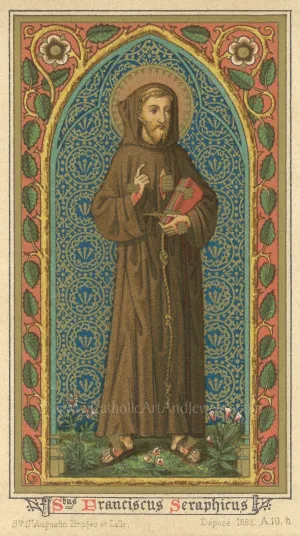 Saint Francis of Assisi – 3 Sizes – St. Franciscus Seraphicus – based on a Vintage Holy Card – Catholic Art Print – Archival Quality