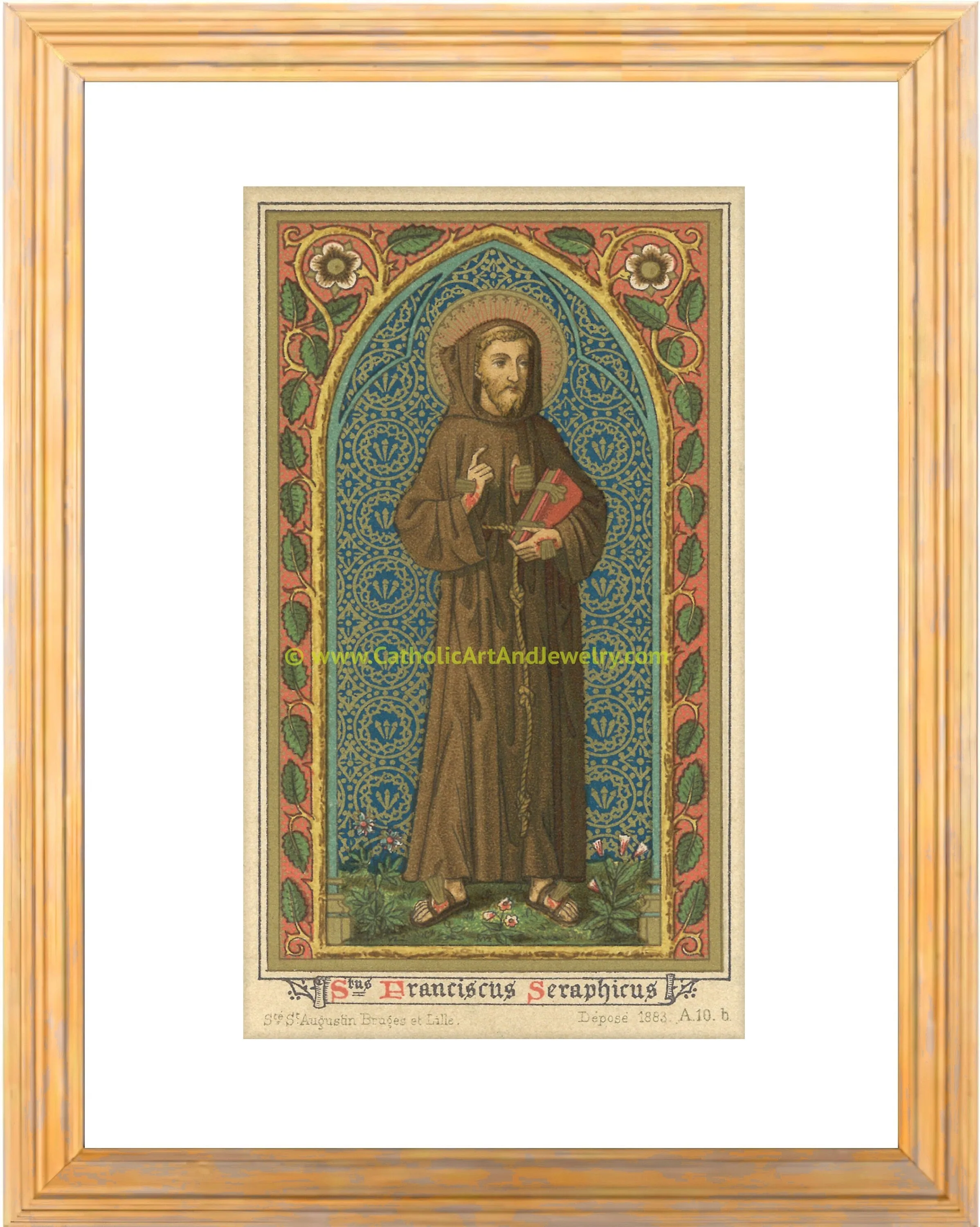 Saint Francis of Assisi – 3 Sizes – St. Franciscus Seraphicus – based on a Vintage Holy Card – Catholic Art Print – Archival Quality