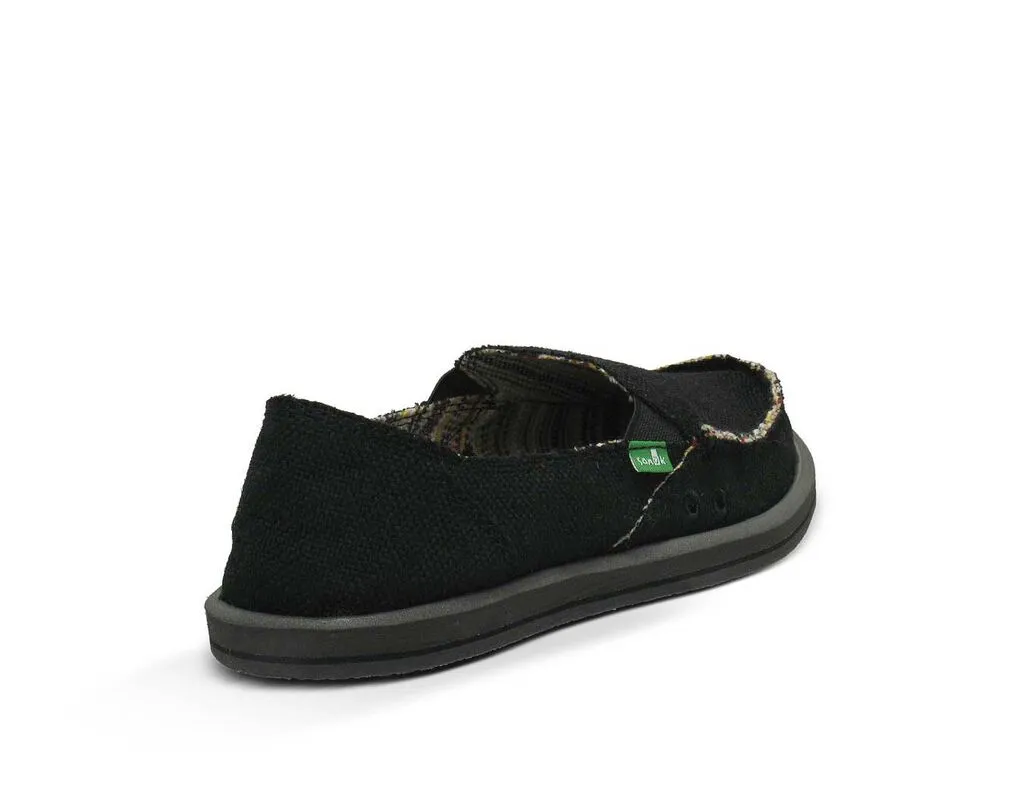 Sanuk Donna Hemp Black Slip On Rounded Closed Toe Canvas Casual Loafers Shoes