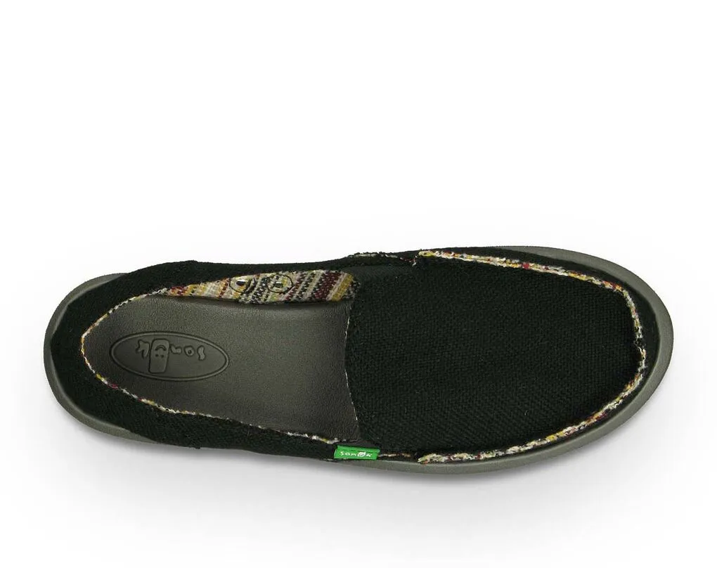Sanuk Donna Hemp Black Slip On Rounded Closed Toe Canvas Casual Loafers Shoes
