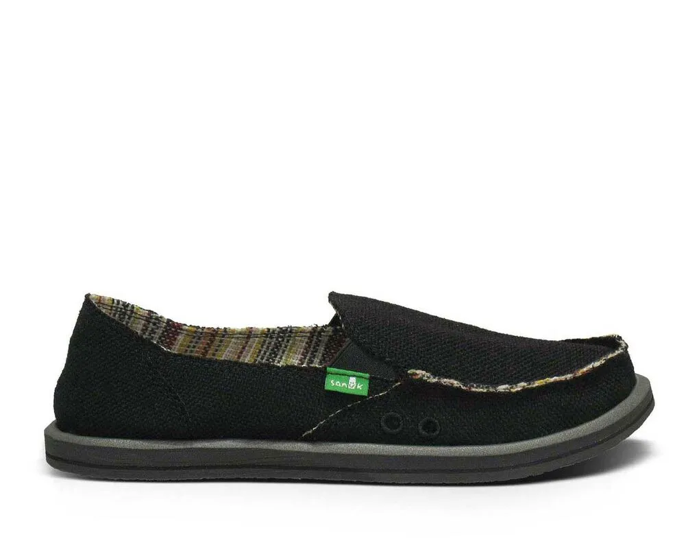 Sanuk Donna Hemp Black Slip On Rounded Closed Toe Canvas Casual Loafers Shoes