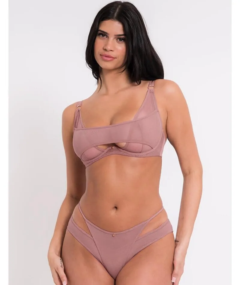 Scantilly Peep Show Deep Plunge Bra - Dusty Rose
