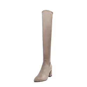 Sexy Slim Fit Elastic Flock Over The Knee Round Head Zipper Boots Women Shoes