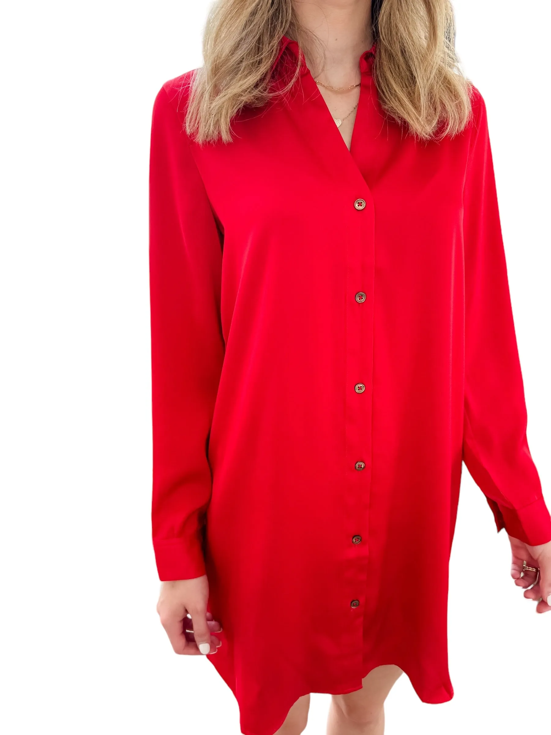 Shiney Nights Red Button Up Shirt Dress by Current Air