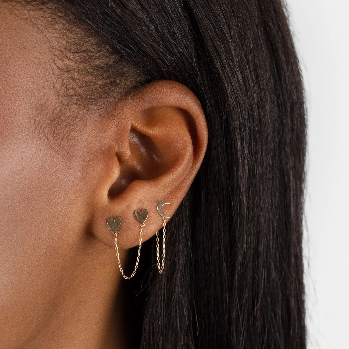 Solid Crescent Chain Stud Earring 14K