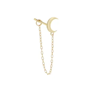 Solid Crescent Chain Stud Earring 14K