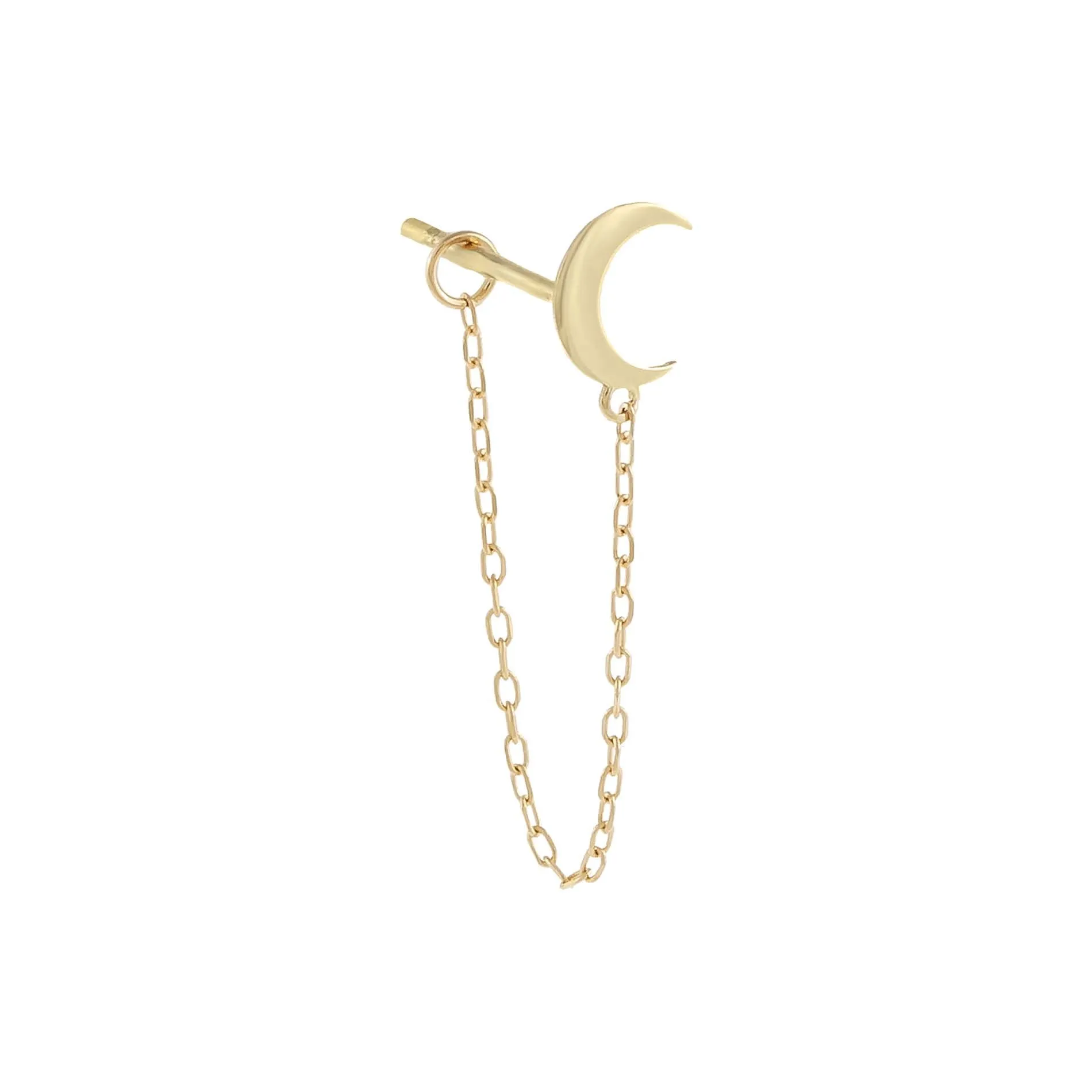 Solid Crescent Chain Stud Earring 14K