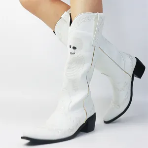 Street Style Selfie Cowgirl Pointed Toe Western Mid Calf Boots for Women