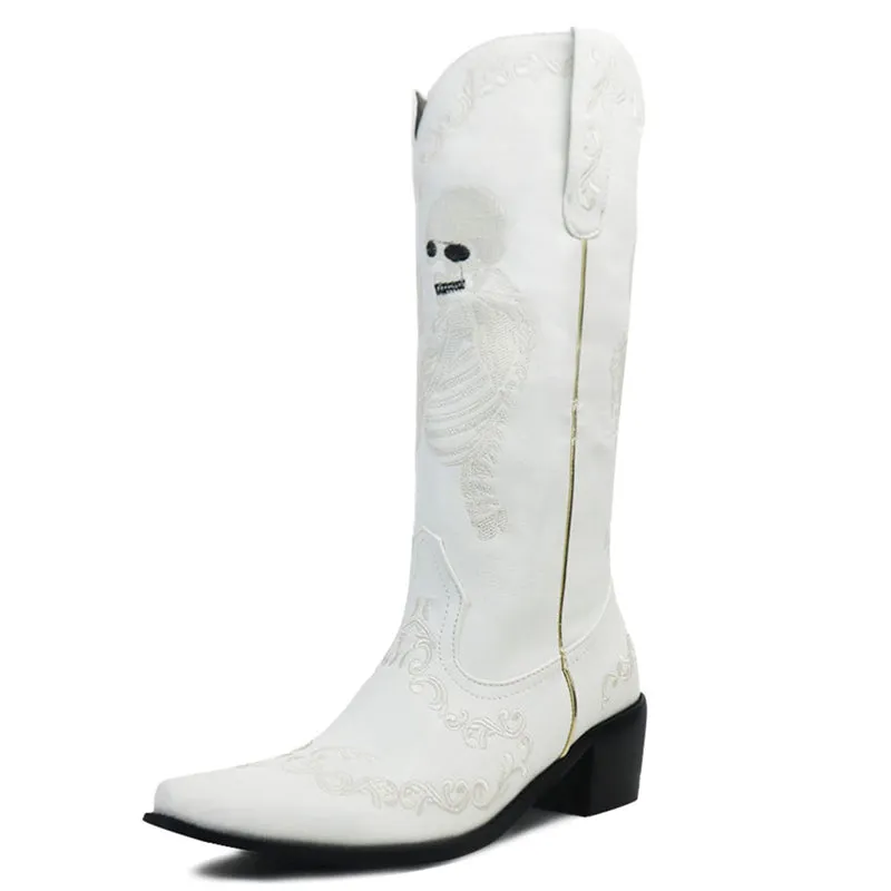 Street Style Selfie Cowgirl Pointed Toe Western Mid Calf Boots for Women