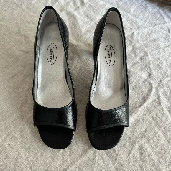 Talbots Black Leather Peep Toe Heels 7.5B