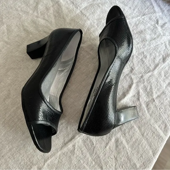 Talbots Black Leather Peep Toe Heels 7.5B