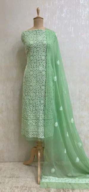 Trending Sage Green Casual Georgette Chikankari unstitched Salwar Kameez Set