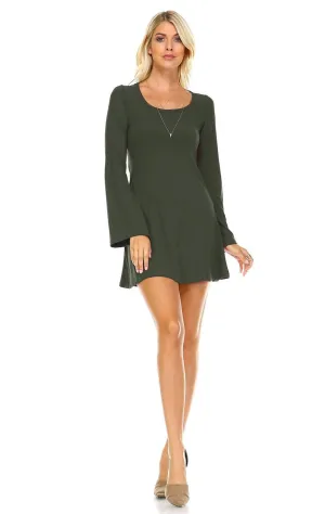 Tunic Top Fitted Dress with Long Bell Sleeves Olive