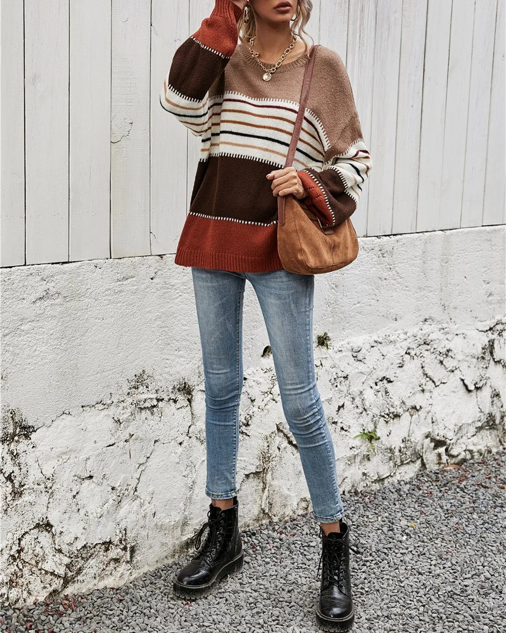 Up At Dawn Colorblock Knit Sweater Top - Rust