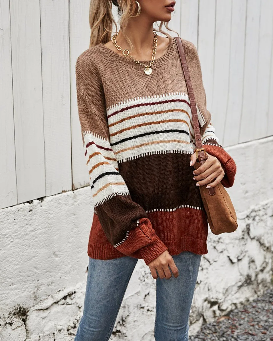 Up At Dawn Colorblock Knit Sweater Top - Rust