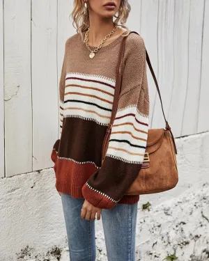 Up At Dawn Colorblock Knit Sweater Top - Rust