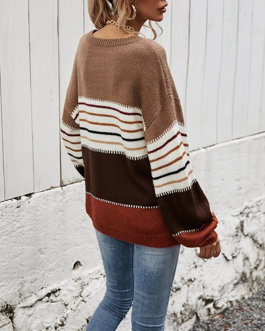 Up At Dawn Colorblock Knit Sweater Top - Rust