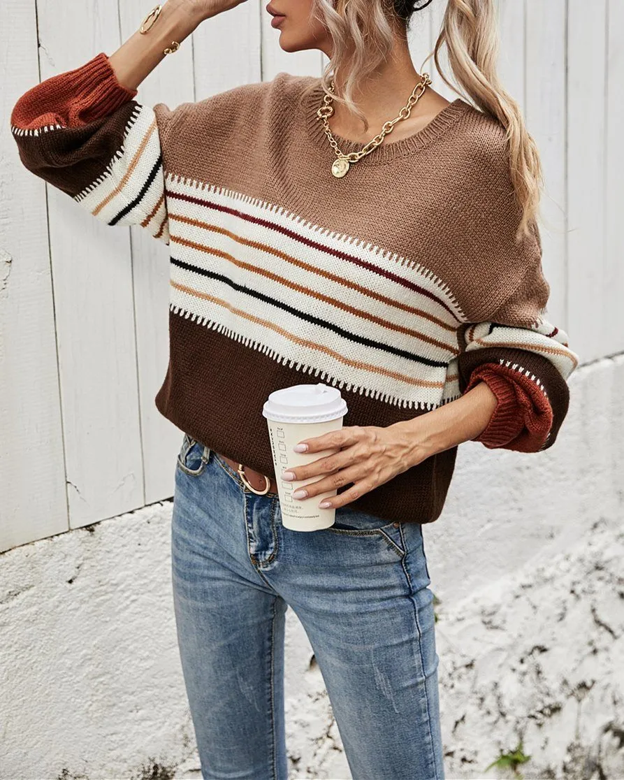 Up At Dawn Colorblock Knit Sweater Top - Rust