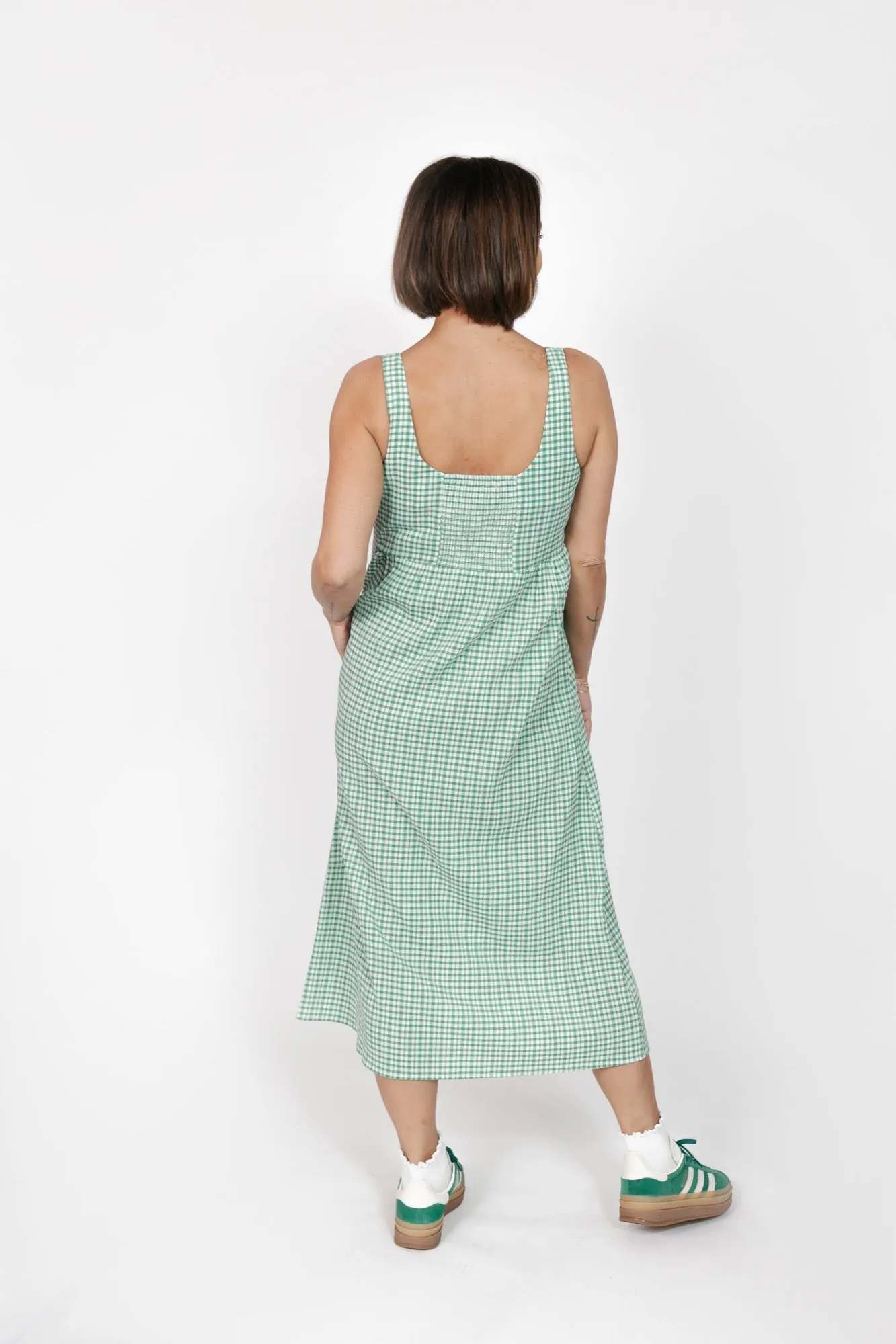 Valentina Midi Dress in Green/White Gingham
