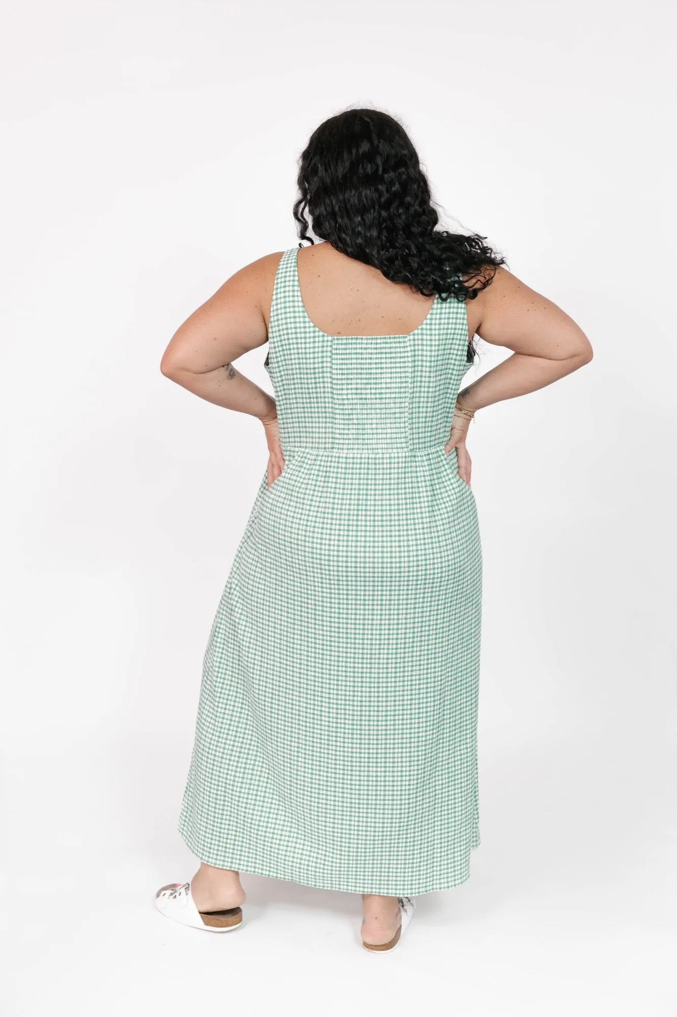 Valentina Midi Dress in Green/White Gingham