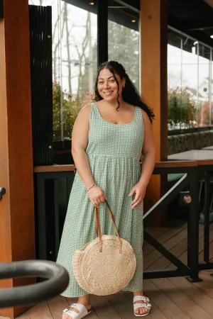Valentina Midi Dress in Green/White Gingham