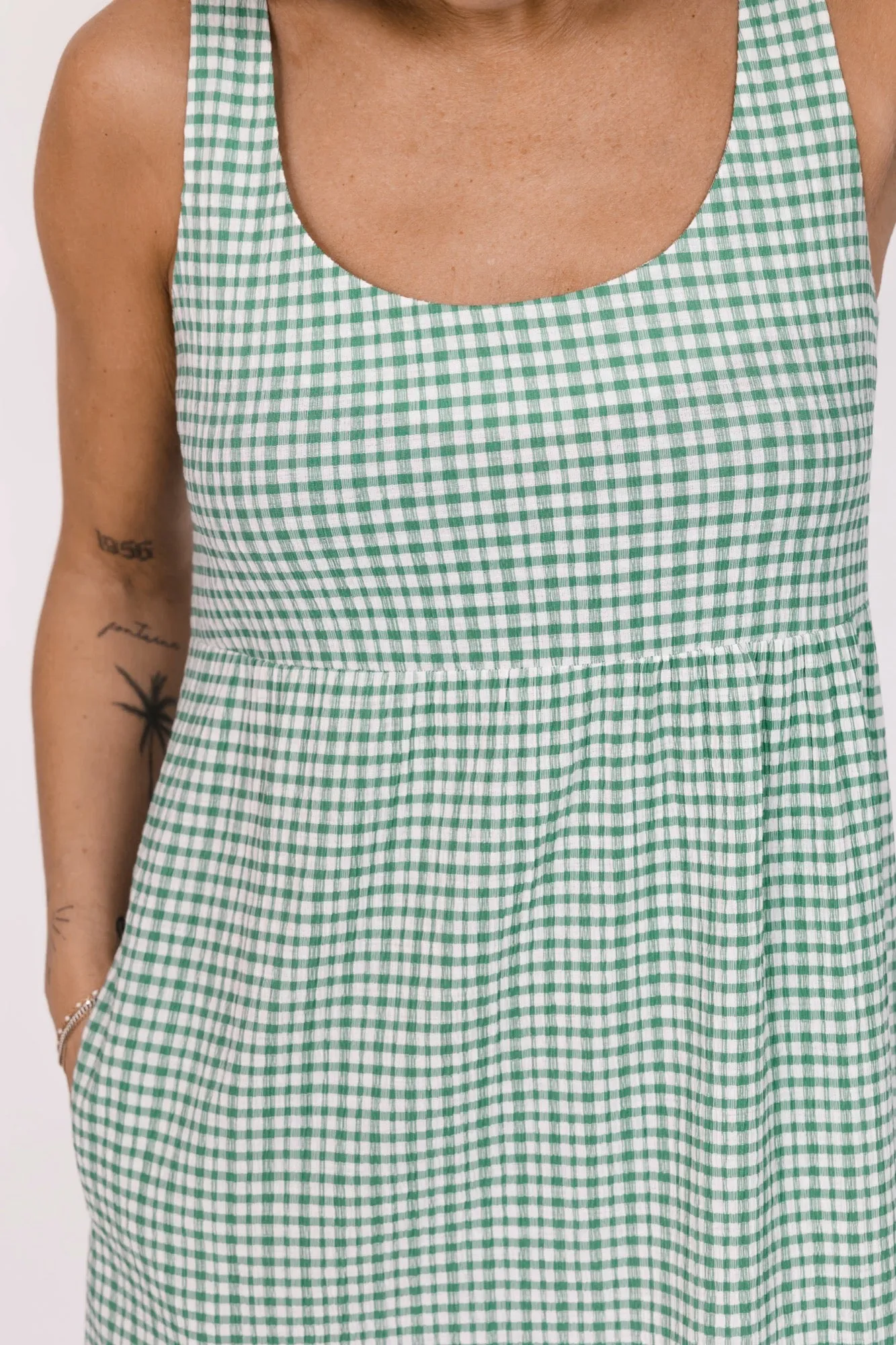 Valentina Midi Dress in Green/White Gingham
