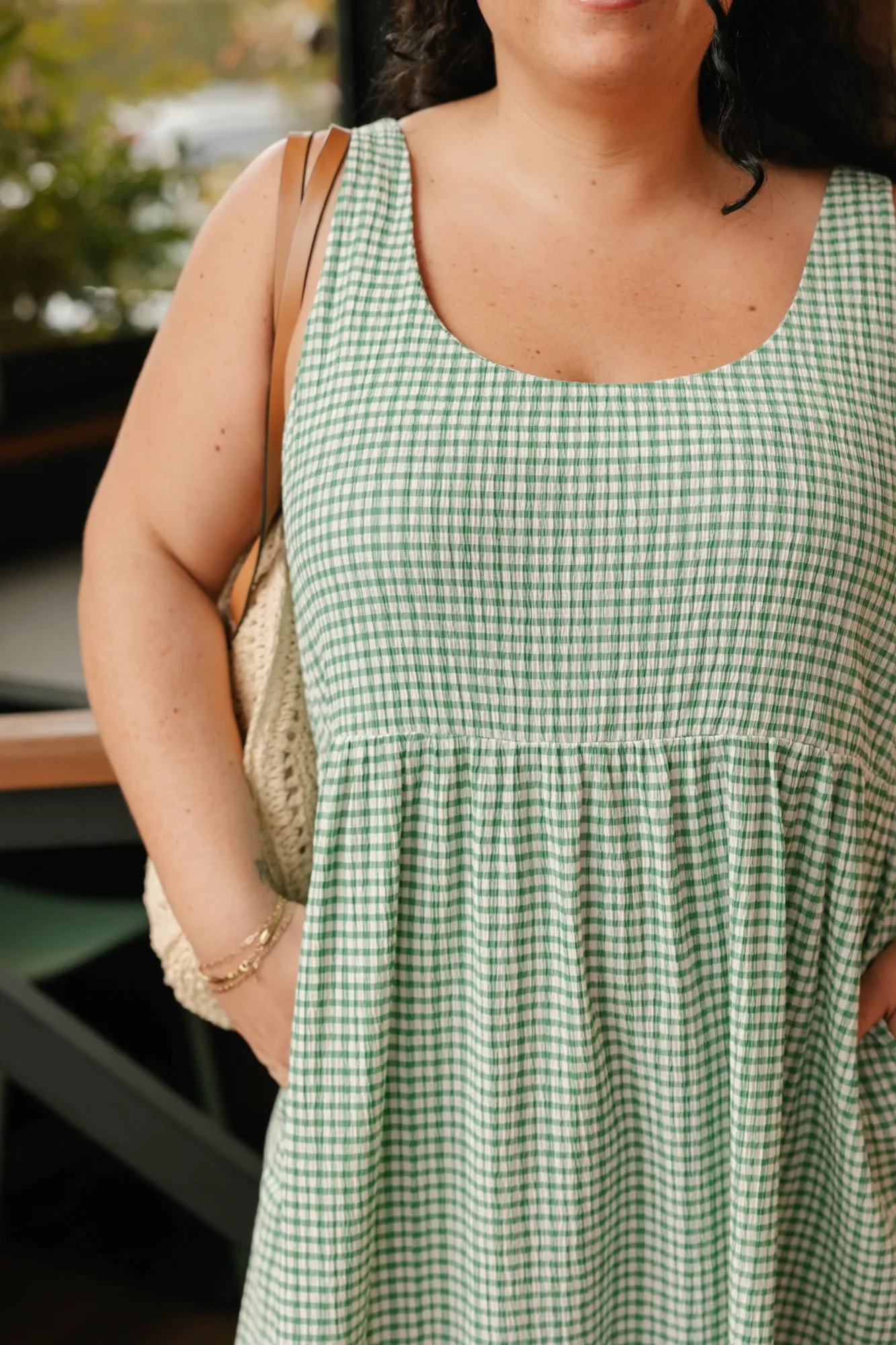 Valentina Midi Dress in Green/White Gingham