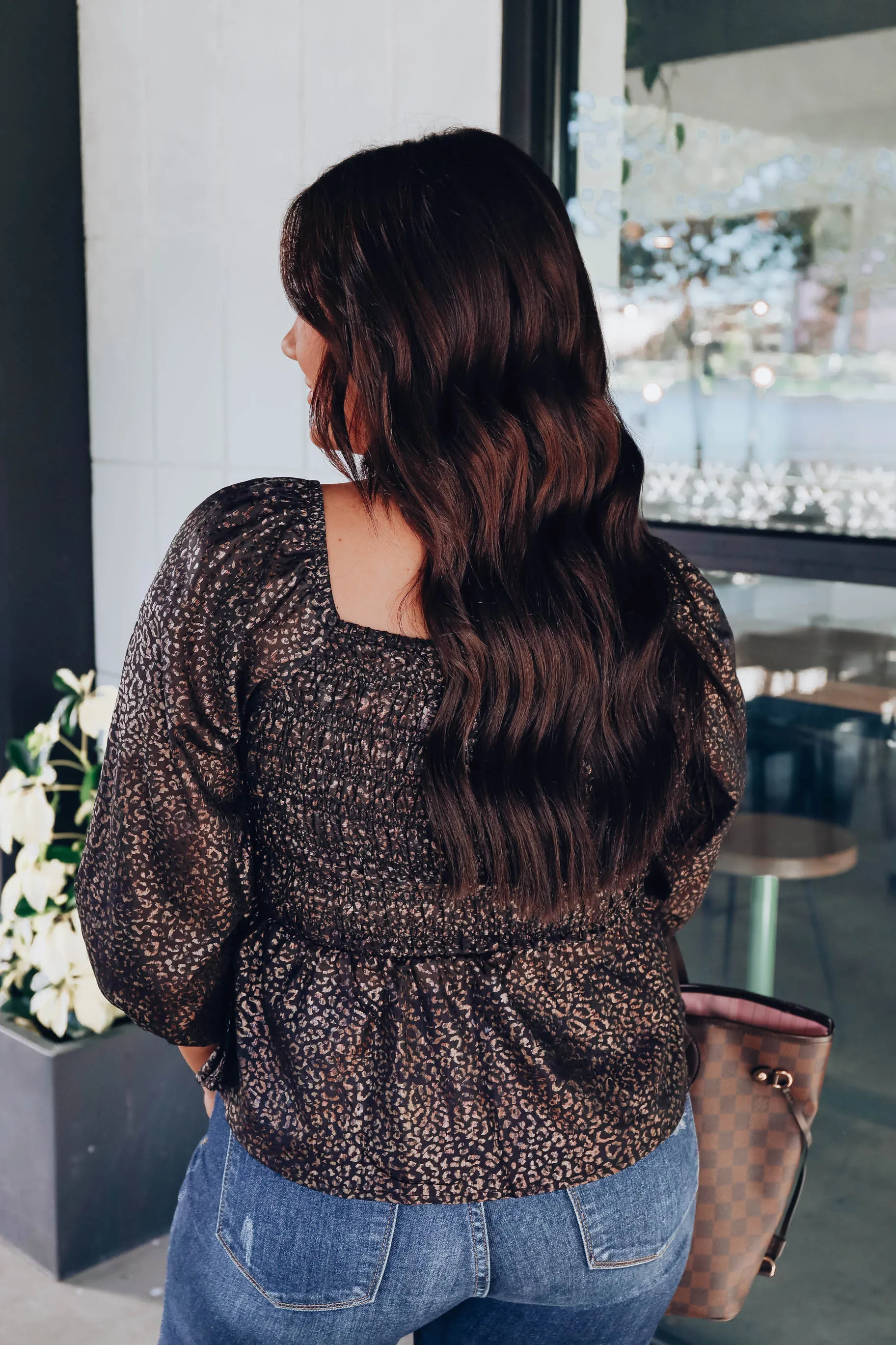 Veronica Metallic Peplum Top - Black