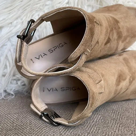 Via Spiga Suede “Fabrizie” Peep-toe Booties