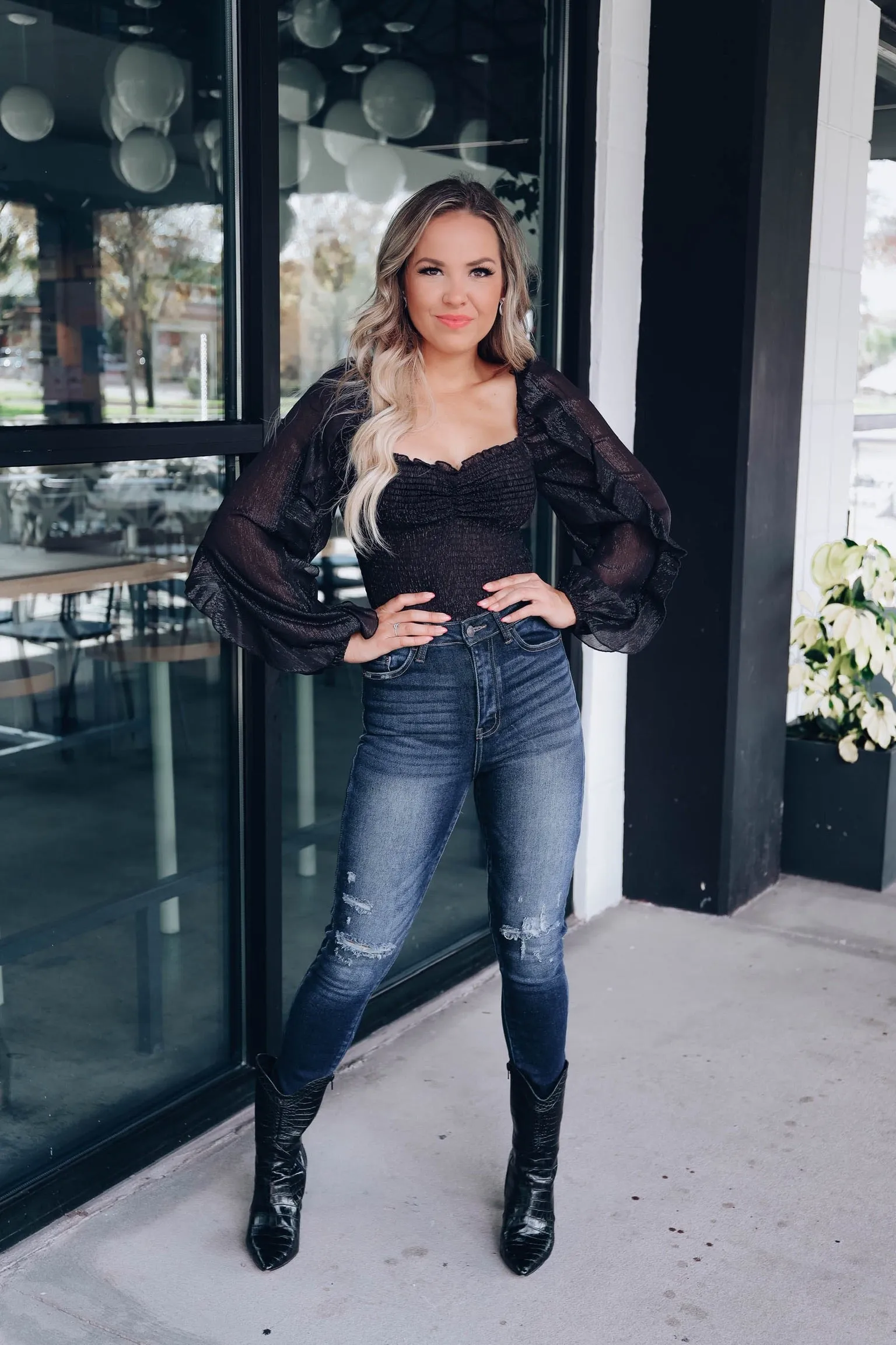 Waldorf Ruffle Sleeve Crop Top - Black
