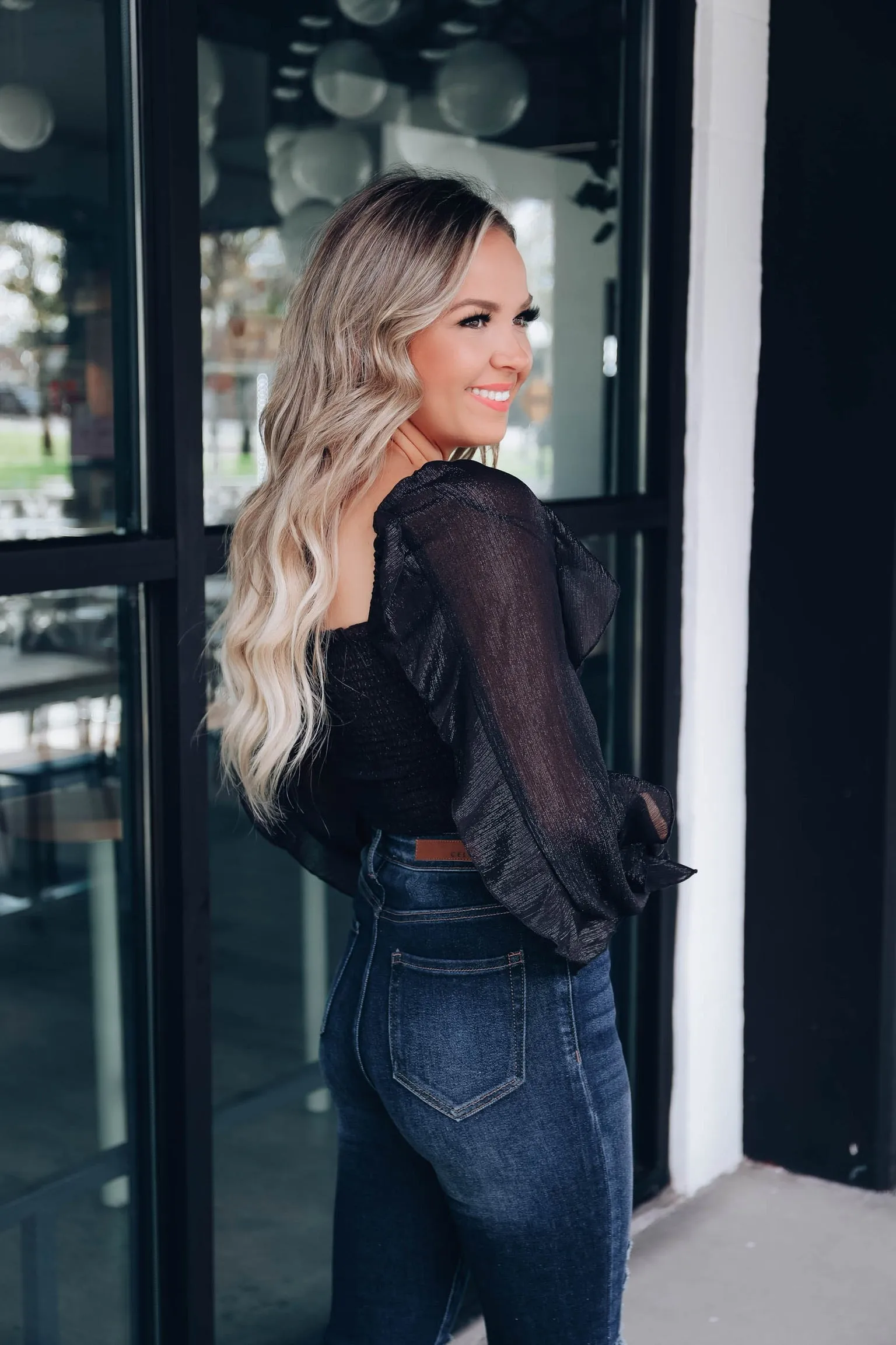 Waldorf Ruffle Sleeve Crop Top - Black