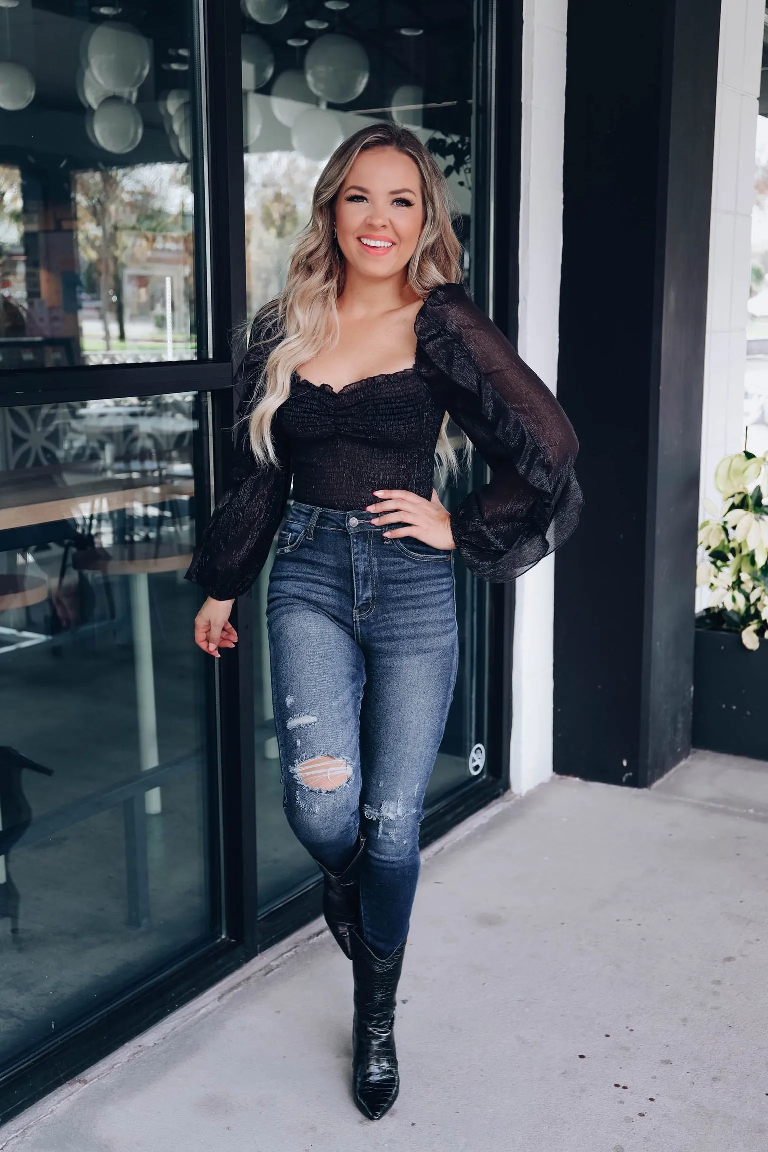 Waldorf Ruffle Sleeve Crop Top - Black