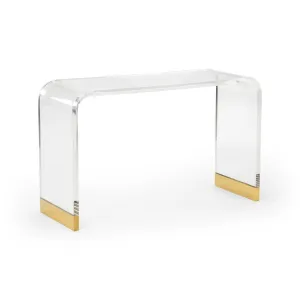 Waterfall 46" Console Table in Acrylic with Brass Feet