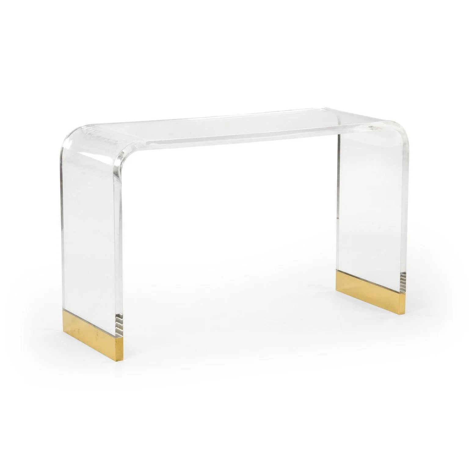 Waterfall 46" Console Table in Acrylic with Brass Feet