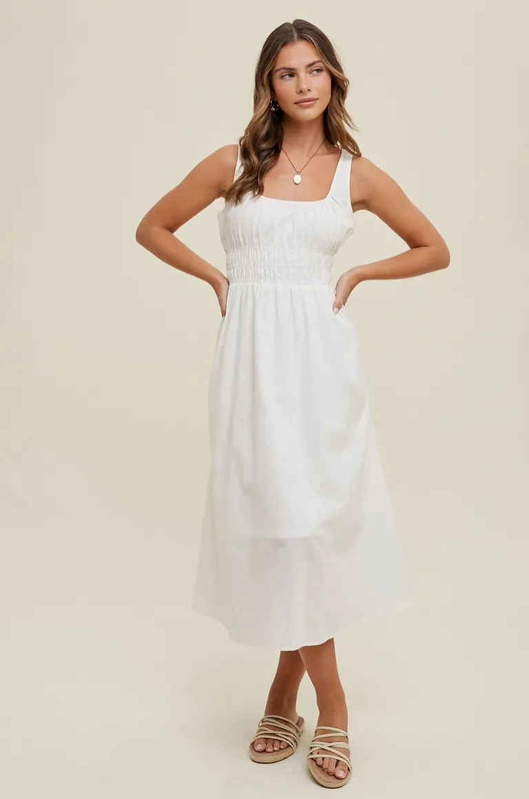 White Linen Midi Dress