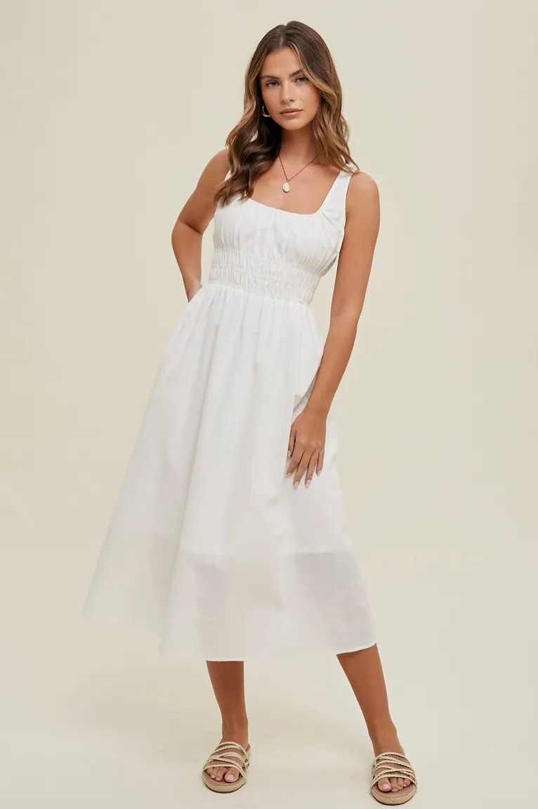 White Linen Midi Dress