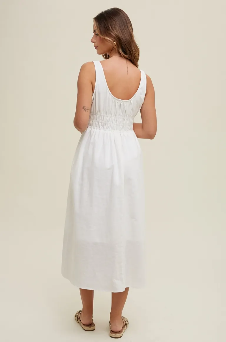 White Linen Midi Dress