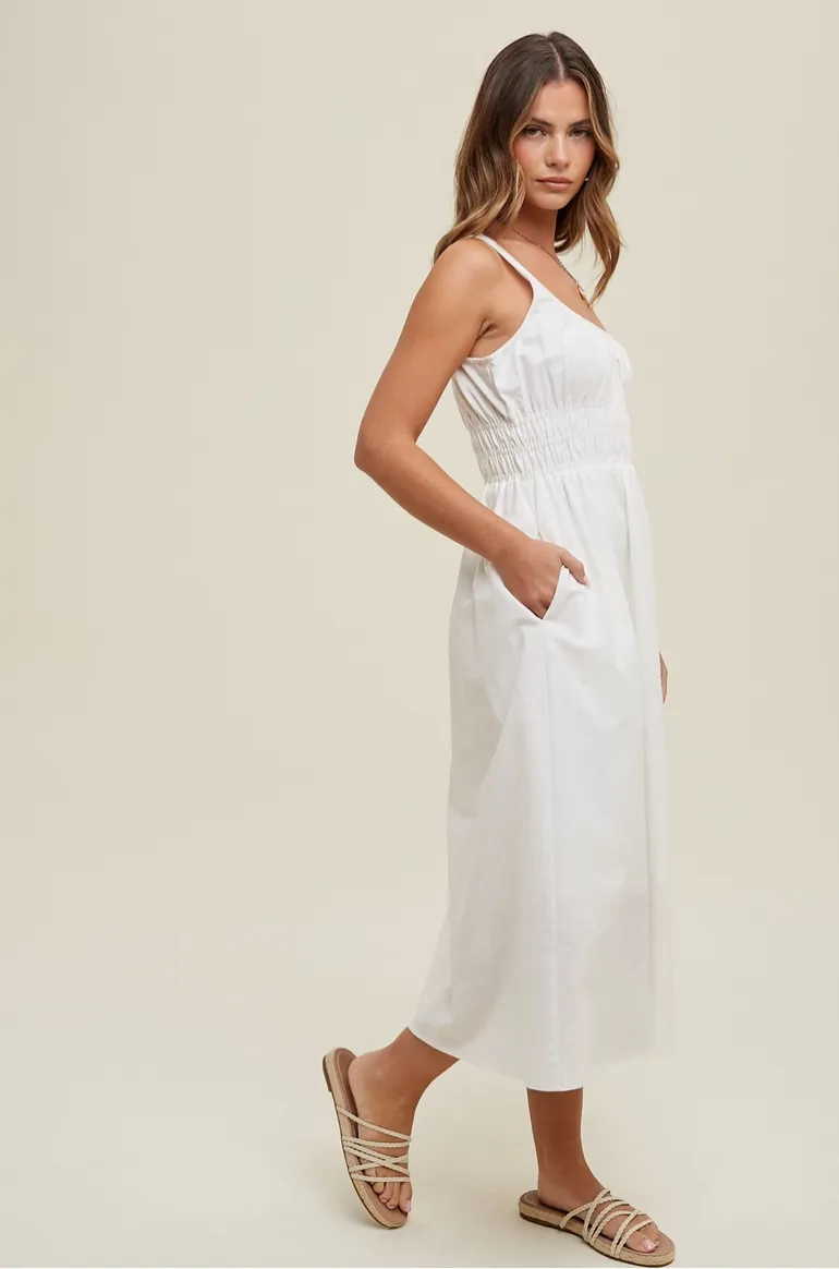 White Linen Midi Dress