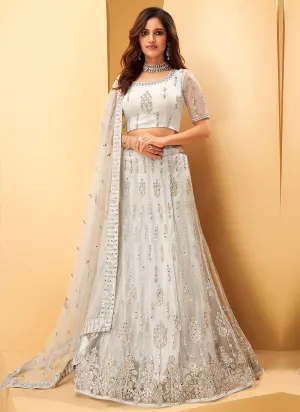 White Mirror Work Embroidered Wedding Lehenga Choli